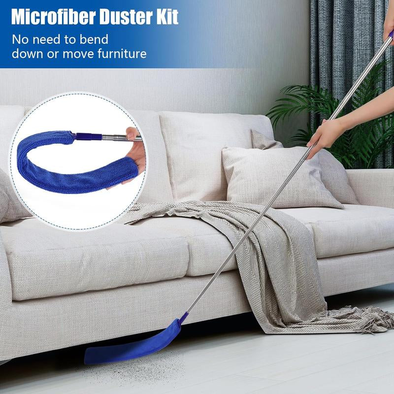 Dusters for Cleaning,9Pcs Duster with Extension Pole up to 100'',Extendable Bendable Washable Long Duster for Cleaning Ceiling Chandelier,High Ceiling,Furniture(Blue)