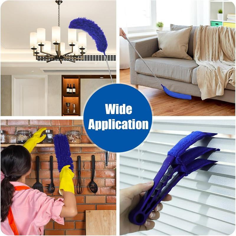 Dusters for Cleaning,9Pcs Duster with Extension Pole up to 100'',Extendable Bendable Washable Long Duster for Cleaning Ceiling Chandelier,High Ceiling,Furniture(Blue)