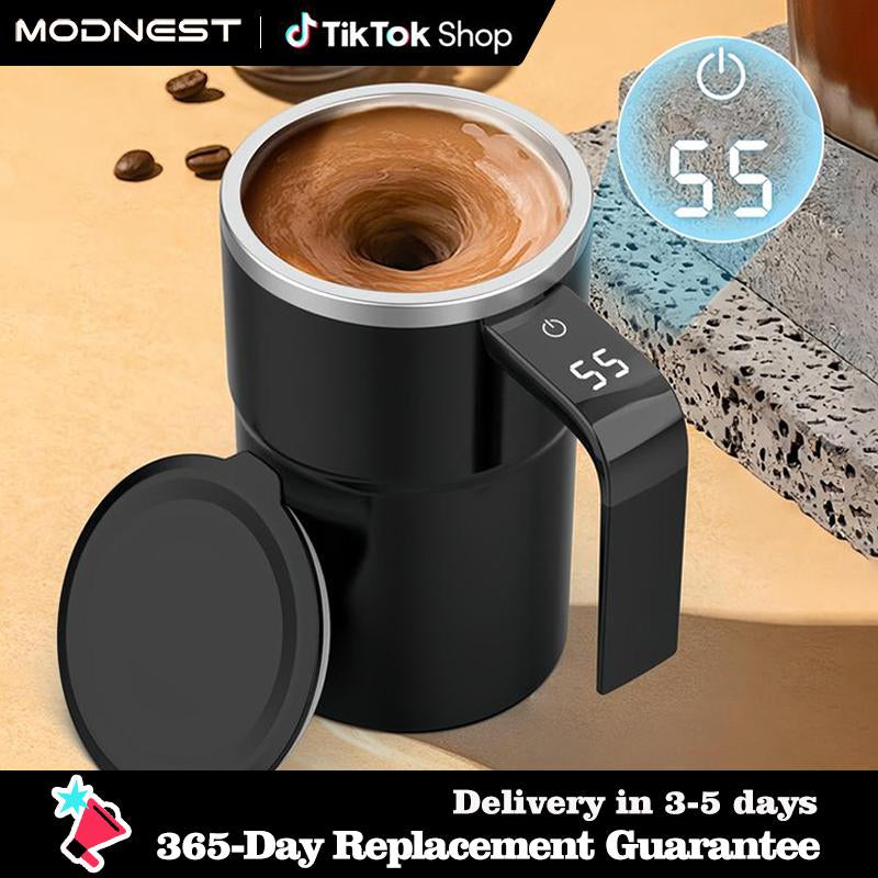 Fully Automatic Intelligent Magnetic Stirring Cup, with LED Intelligent Temperature Measurement, 20S Automatic Stirring Stop, 304 Stainless Steel Material, USB Charging, Waterproof Design, Suitable for Coffee, Milk Powder and Other Beverages