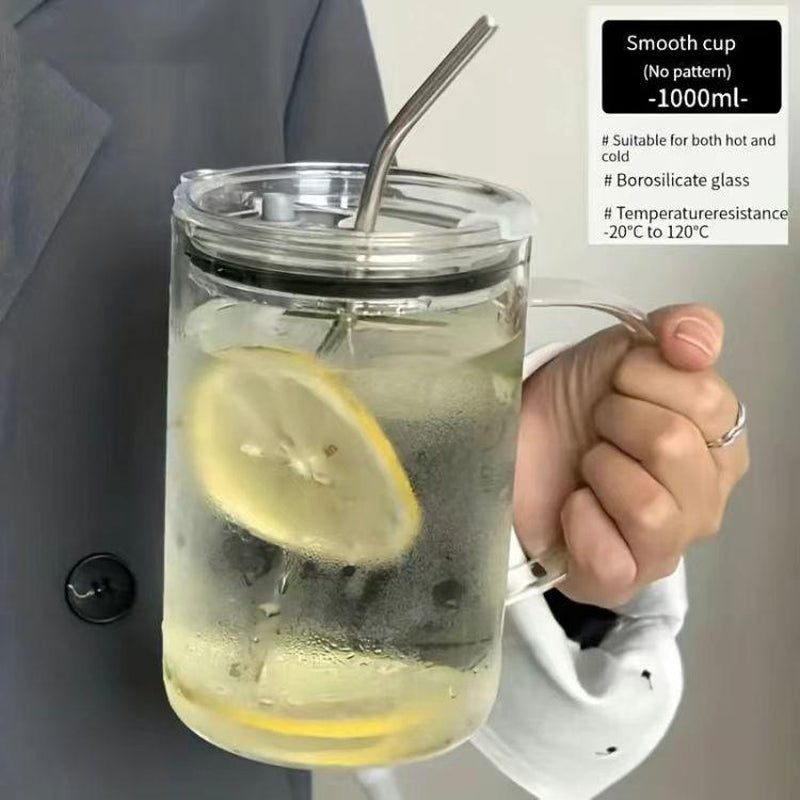 Glass Cup with Lid and Straw,33.81Oz Glass Water Cup,Drinking Cup for Home Office Use,Drinkware Gift Ldeas, Kitchen Accessories