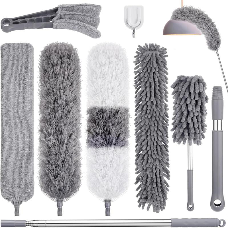 Dusters for Cleaning,9Pcs Duster with Extension Pole up to 100'',Extendable Bendable Washable Long Duster for Cleaning Ceiling Chandelier,High Ceiling,Furniture(Blue)