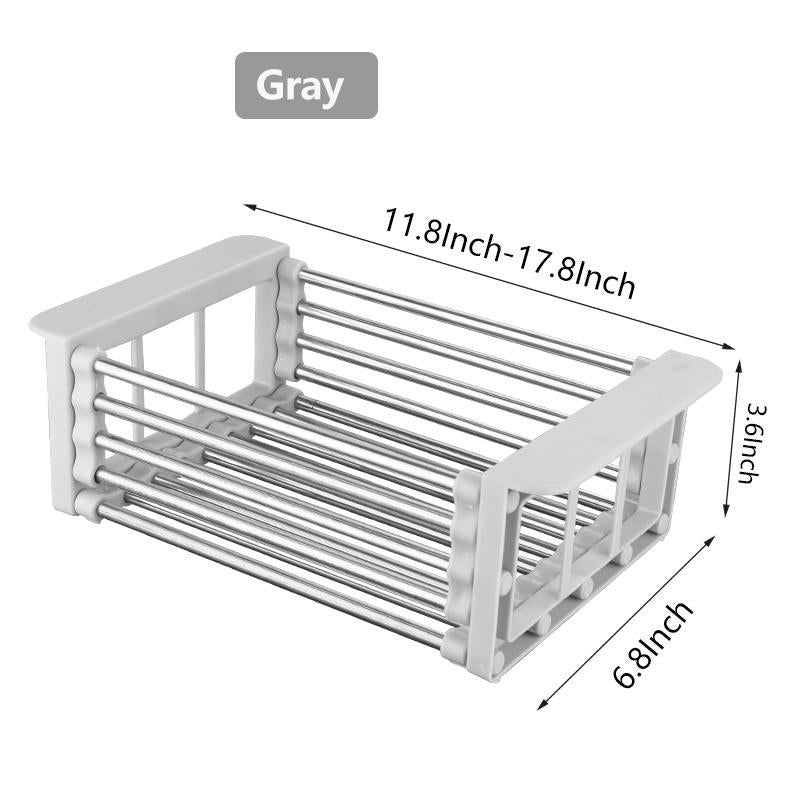 Adjustable 2-In-1 Drain Rack,Stainless Steel Retractable Dish Drying Rack, Kitchen Storage Organizer, Space-Saving, Rust-Resistant, Drainer Sink Dish