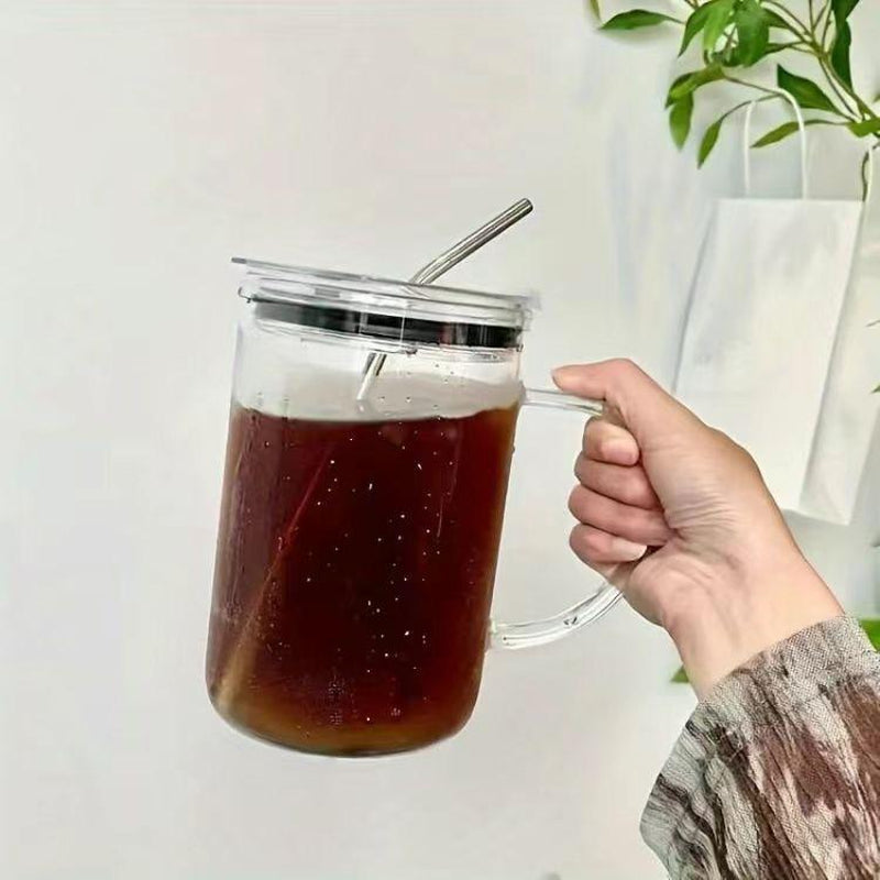 Glass Cup with Lid and Straw，33.81Oz Glass Water Cup，Drinking Cup for Home Office Use,Drinkware Gift Ldeas, Kitchen Accessories