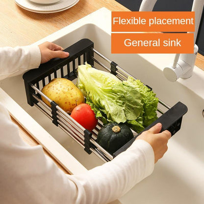 Adjustable 2-In-1 Drain Rack,Stainless Steel Retractable Dish Drying Rack, Kitchen Storage Organizer, Space-Saving, Rust-Resistant, Drainer Sink Dish