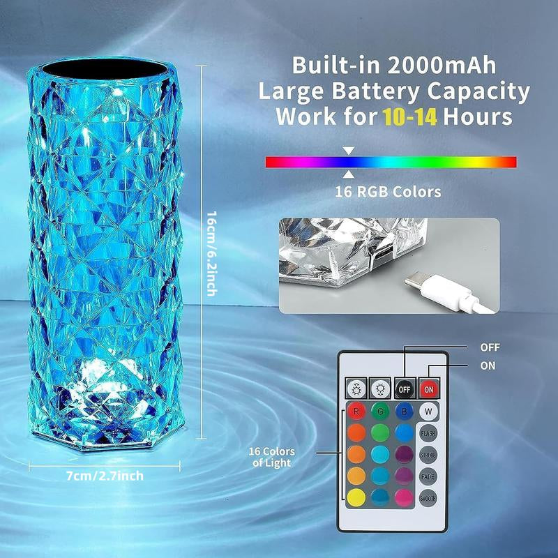 Bgfhome Crystal Table Lamp RGB Color Changing Night Light ,Romantic LED Rose Diamond Touch Lamps for Living Room (Remote & Touch
