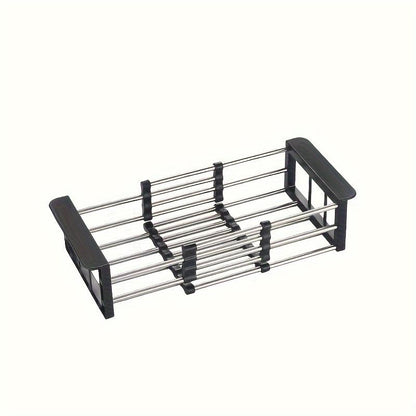 Adjustable 2-In-1 Drain Rack,Stainless Steel Retractable Dish Drying Rack, Kitchen Storage Organizer, Space-Saving, Rust-Resistant, Drainer Sink Dish