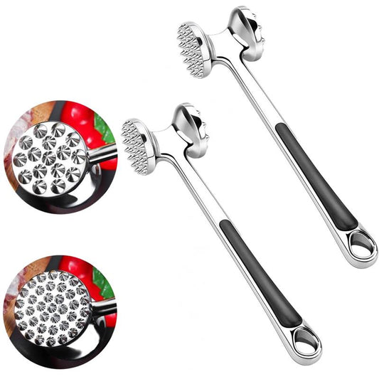 2 Pack Stainless Steel Meat Tenderizer Hammer – Dual-Sided Mallet with Comfort Grip Handle, Heavy-Duty Pounder for Steak, Beef, and Poultry