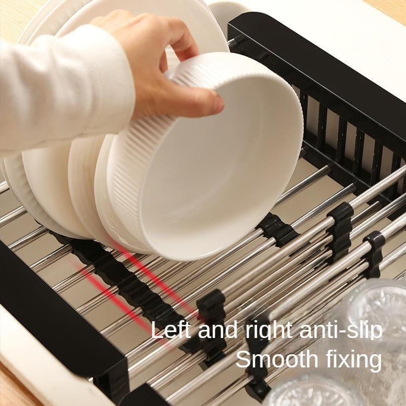 Adjustable 2-In-1 Drain Rack,Stainless Steel Retractable Dish Drying Rack, Kitchen Storage Organizer, Space-Saving, Rust-Resistant, Drainer Sink Dish