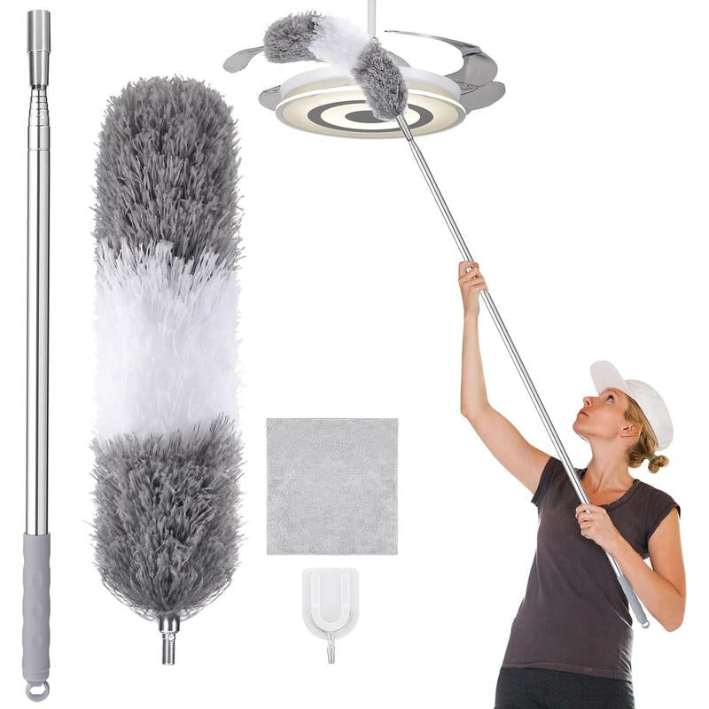 Dusters for Cleaning,9Pcs Duster with Extension Pole up to 100'',Extendable Bendable Washable Long Duster for Cleaning Ceiling Chandelier,High Ceiling,Furniture(Blue)
