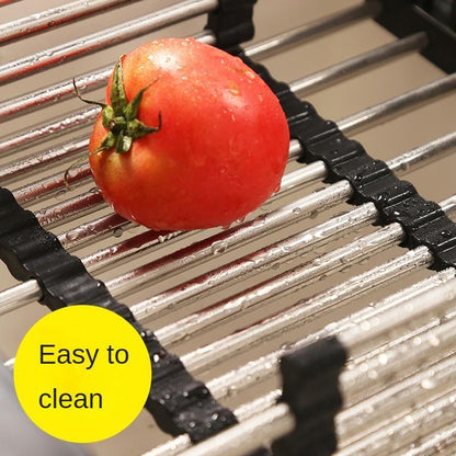 Adjustable 2-In-1 Drain Rack,Stainless Steel Retractable Dish Drying Rack, Kitchen Storage Organizer, Space-Saving, Rust-Resistant, Drainer Sink Dish